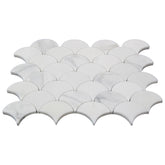 Calacatta Gold Italian Marble Fish Scale Fan Shaped Sea Shell Mosaic Tile Honed (Matte)